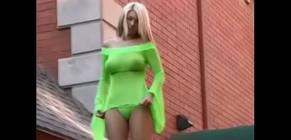  4141594 alison see thru her green outfit